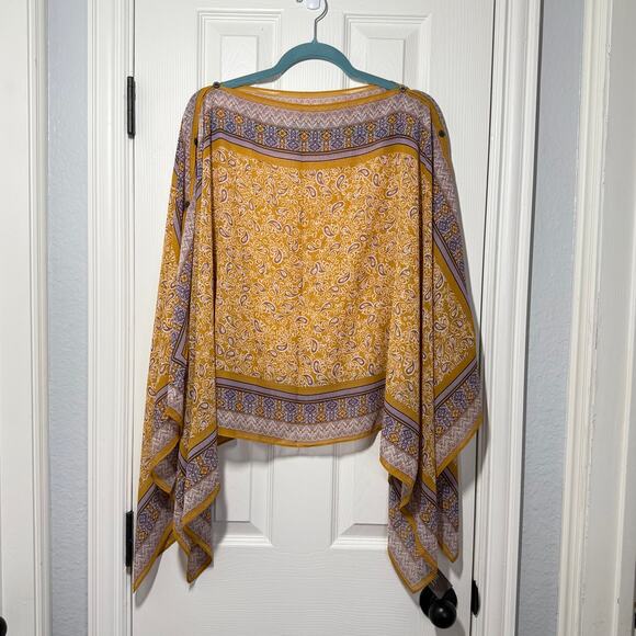 J JILL💕 Mixed-print Two-way Poncho ~ Light Tigers Eye Paisley One Size NWT - Picture 4 of 13